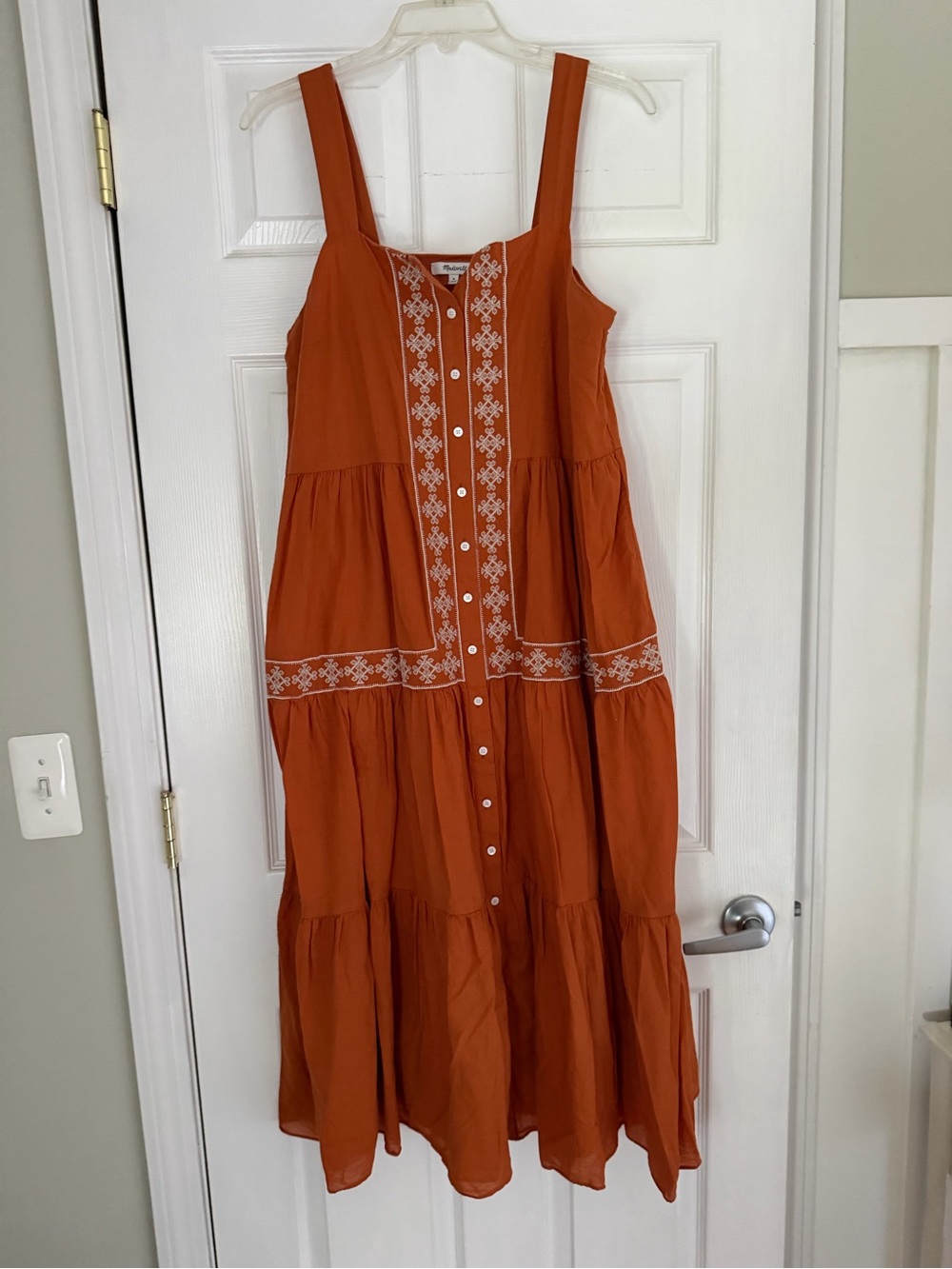 Madewell Embroidered Rust Tiered Sundress